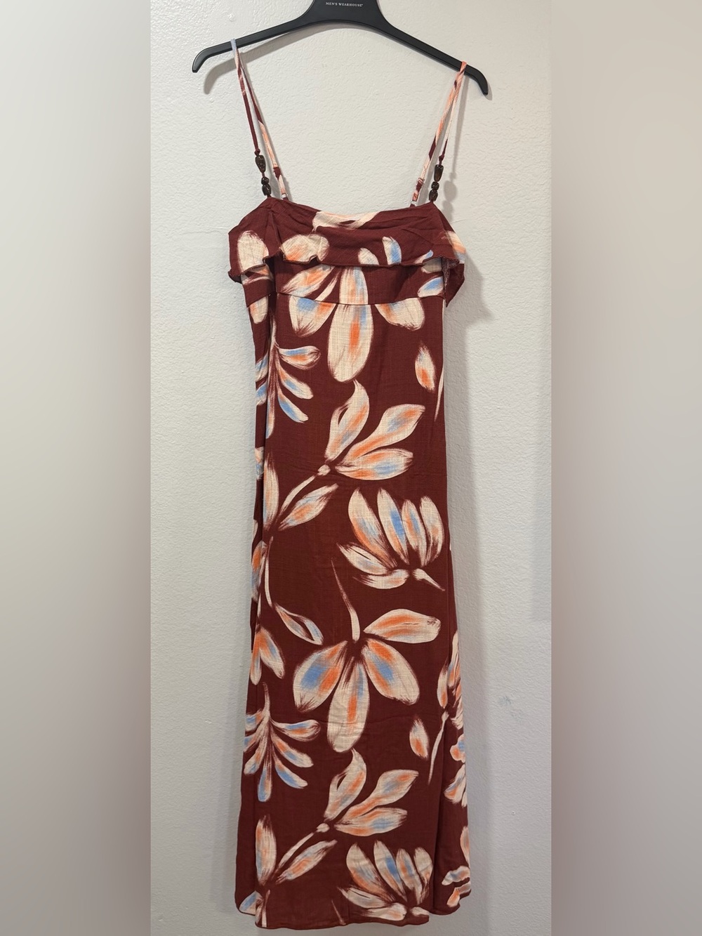 Off-Shoulder Floral Maxi Dress in Rust